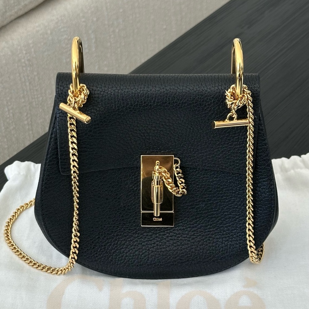 Chloe Small Drew Black Leather Shoulder Bag, Authentic